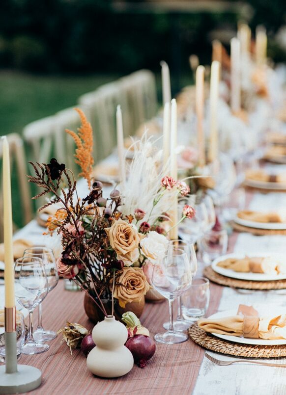 Table dressée mariage en long